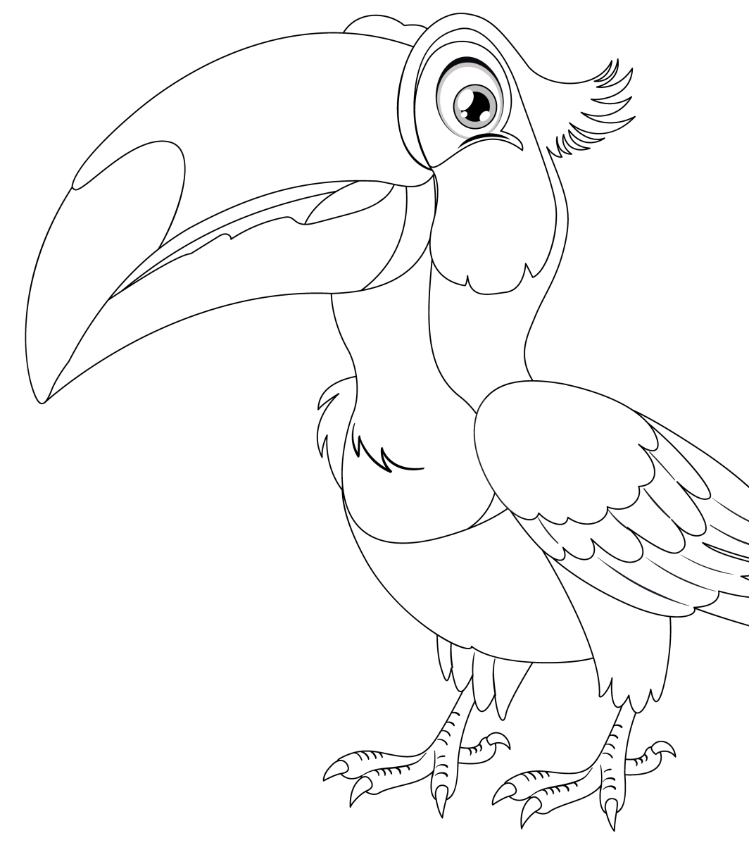 Desenho de Tucano de perfil olhando para cima para imprimir e colorir