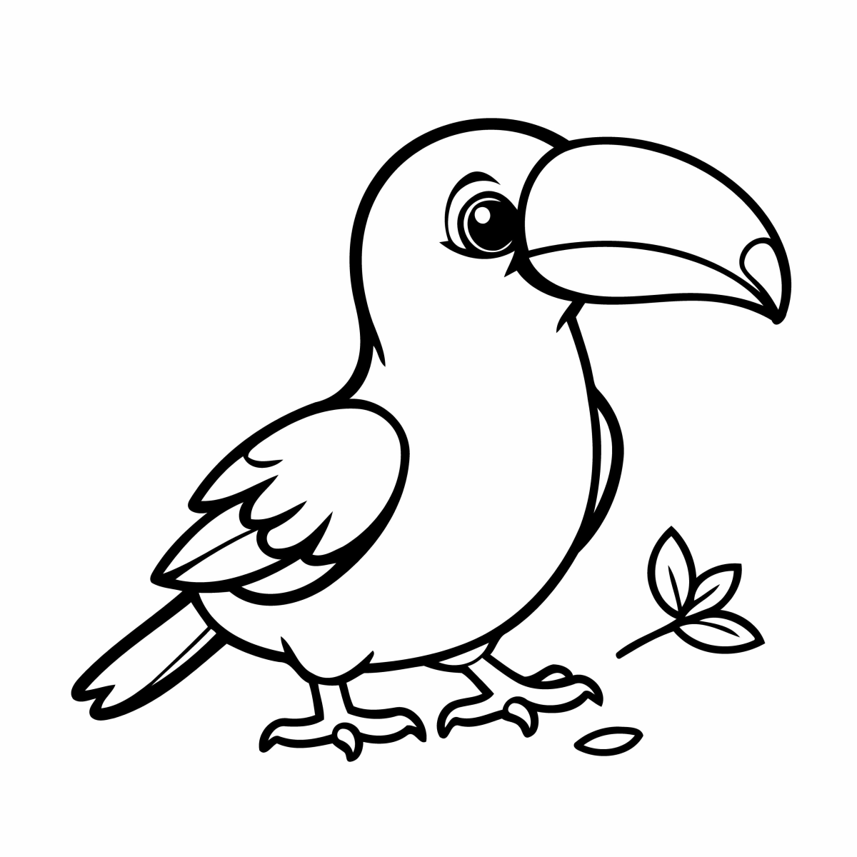 Desenho de Tucano fofo andando no chão para imprimir e colorir