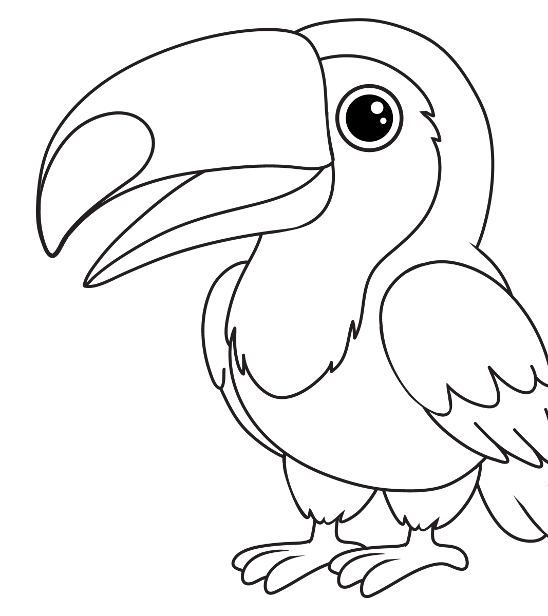 Desenho de Tucano sorridente de bico grande para imprimir e colorir