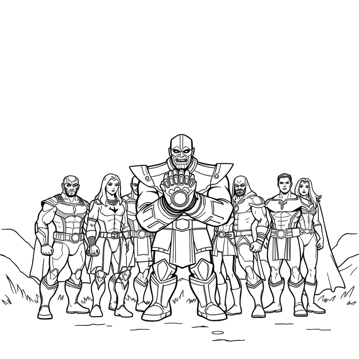 Desenho de Ultron e seu exército de robôs para imprimir e colorir