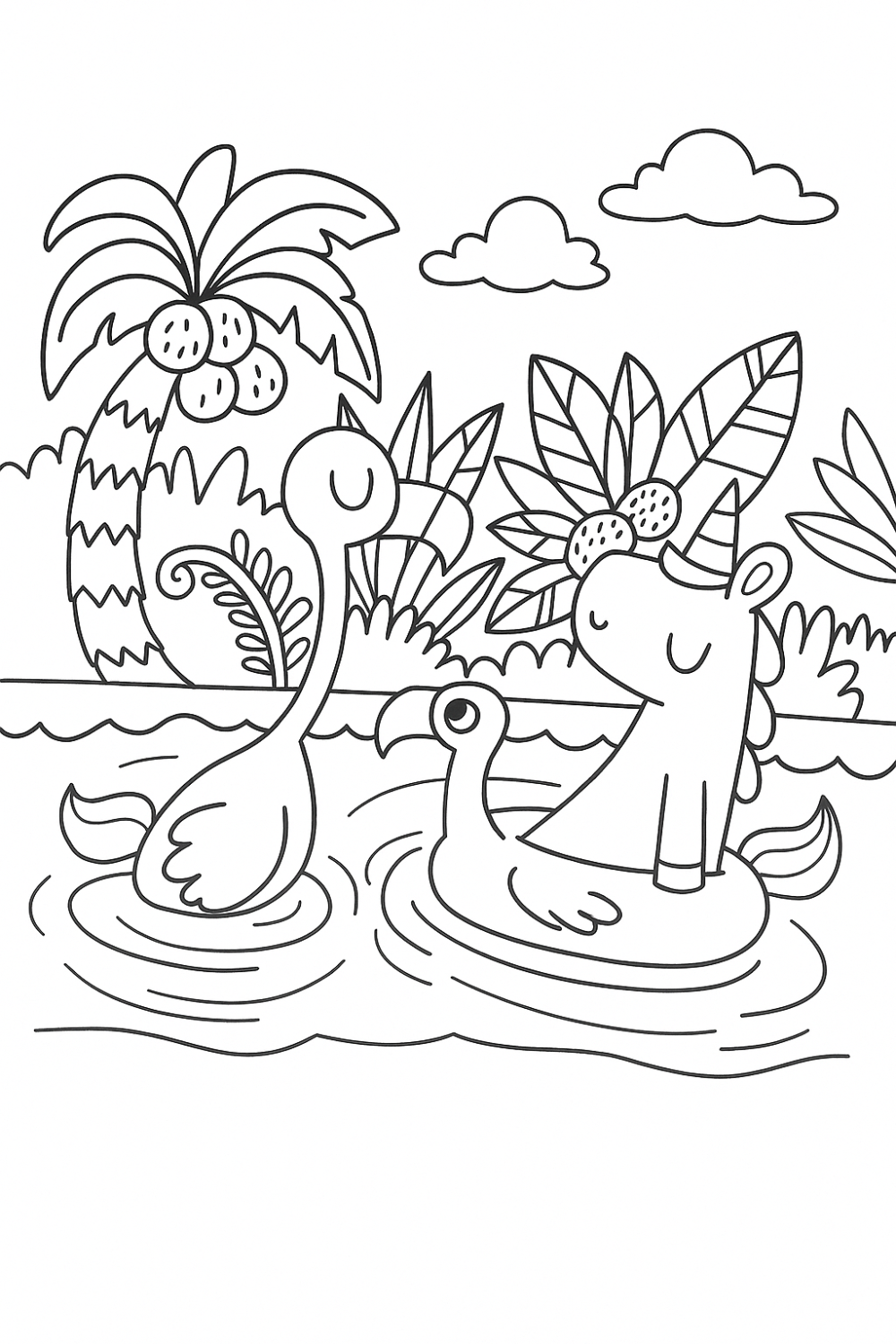 Unicórnio Aventureiro no Lago Tropical