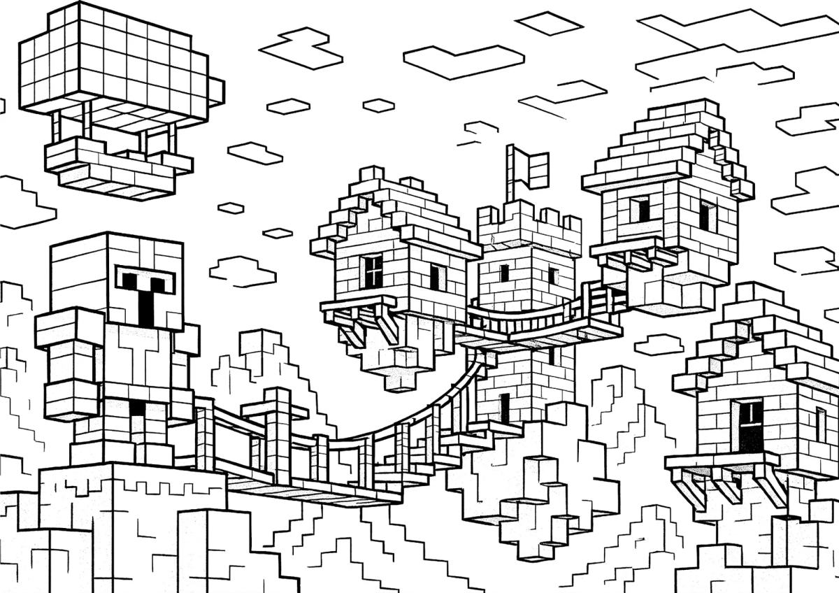 Desenho de Vila do Minecraft para imprimir e colorir