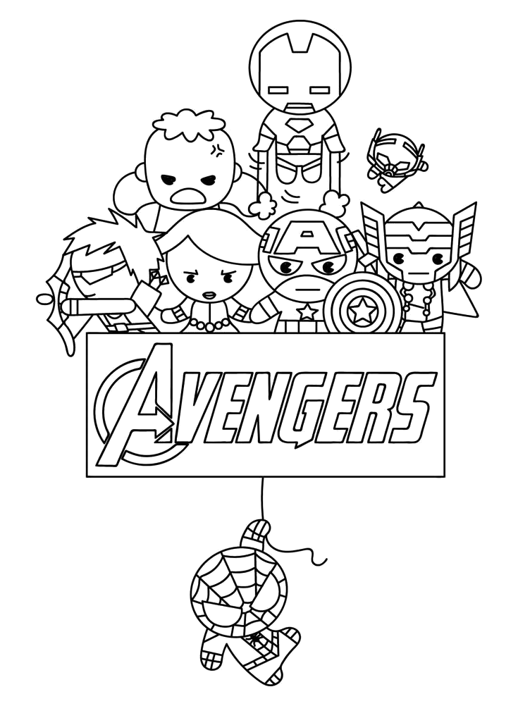 Desenho de Vingadores fofinhos versão kawaii para imprimir e colorir