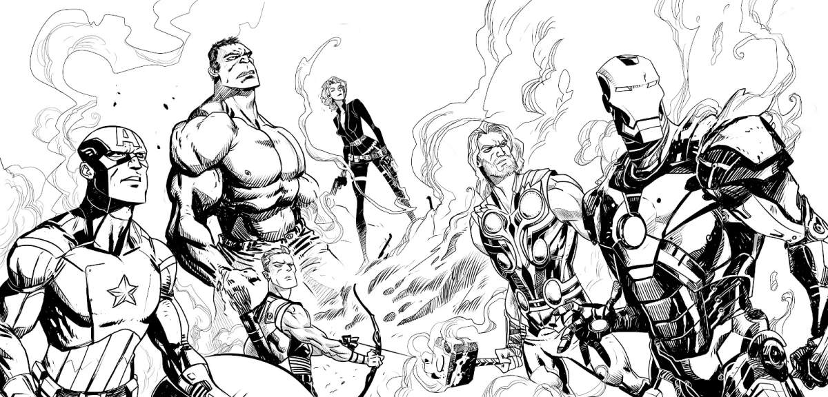 Desenho de Vingadores prontos para o combate para imprimir e colorir