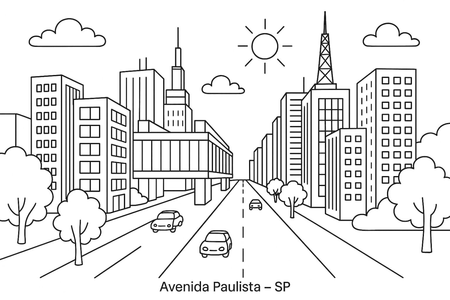 Vista Icônica da Avenida Paulista para Colorir