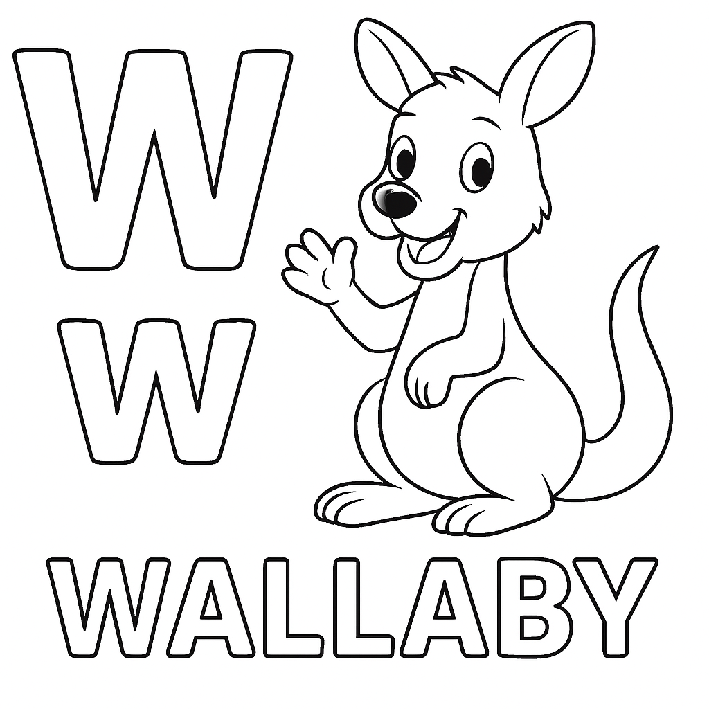 W de Wallaby para Colorir