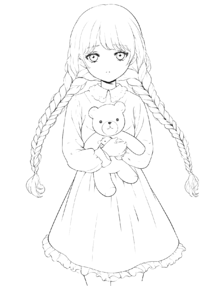 Desenho de Wandinha abraçando o ursinho para imprimir e colorir