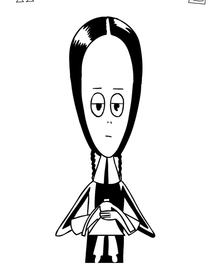 Desenho de Wandinha Addams de braços cruzados para imprimir e colorir