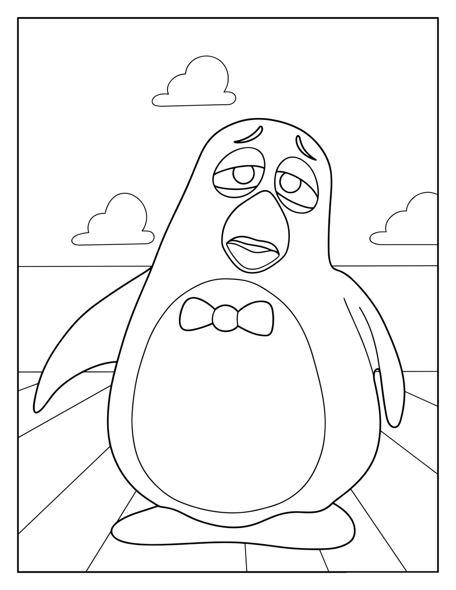 Desenho de Wheezy, o pinguim de gravata borboleta para imprimir e colorir