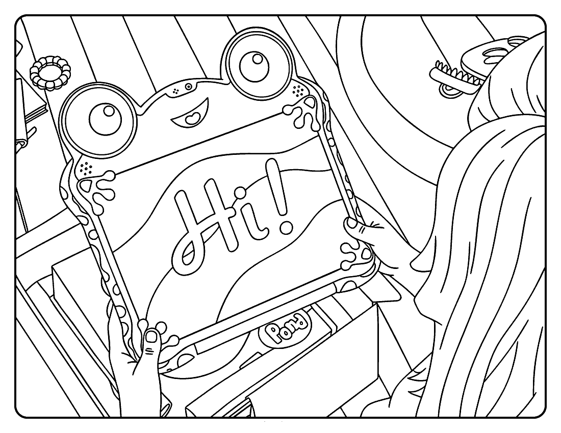 Desenho de Woody e a turma com o tablet em Toy Story 5 para imprimir e colorir