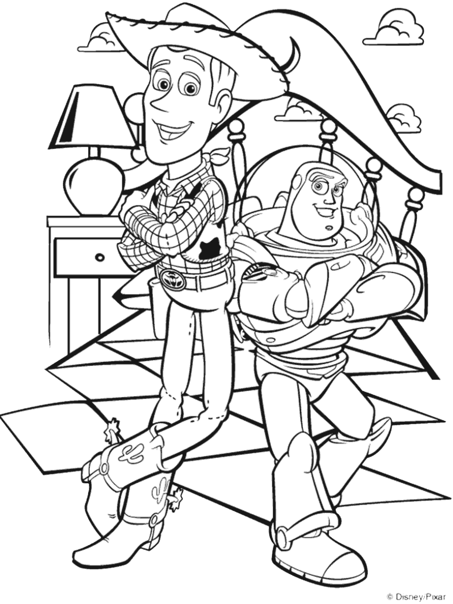 Desenho de Woody e Buzz Lightyear juntos para imprimir e colorir