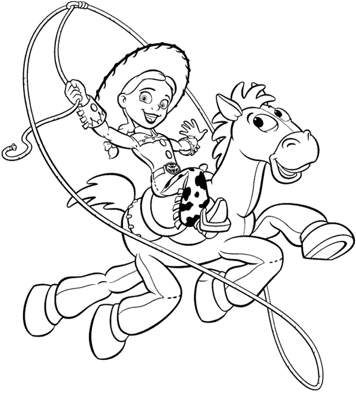 Desenho de Woody girando o laço de vaqueiro para imprimir e colorir