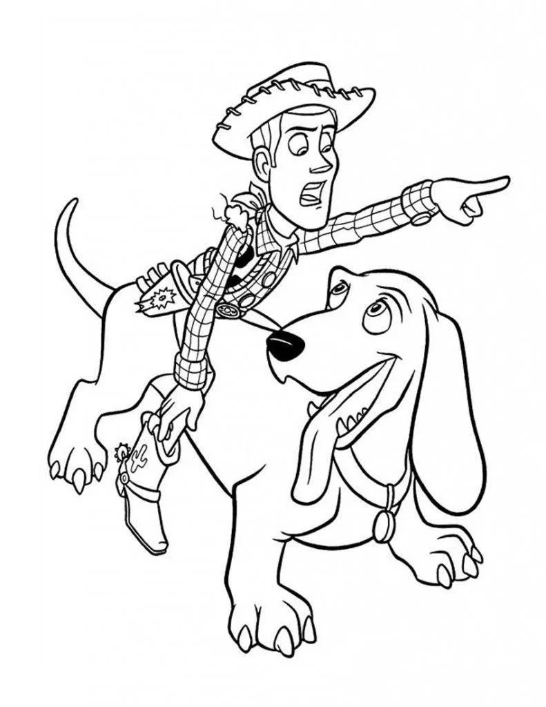 Desenho de Woody montado no Slinky para imprimir e colorir