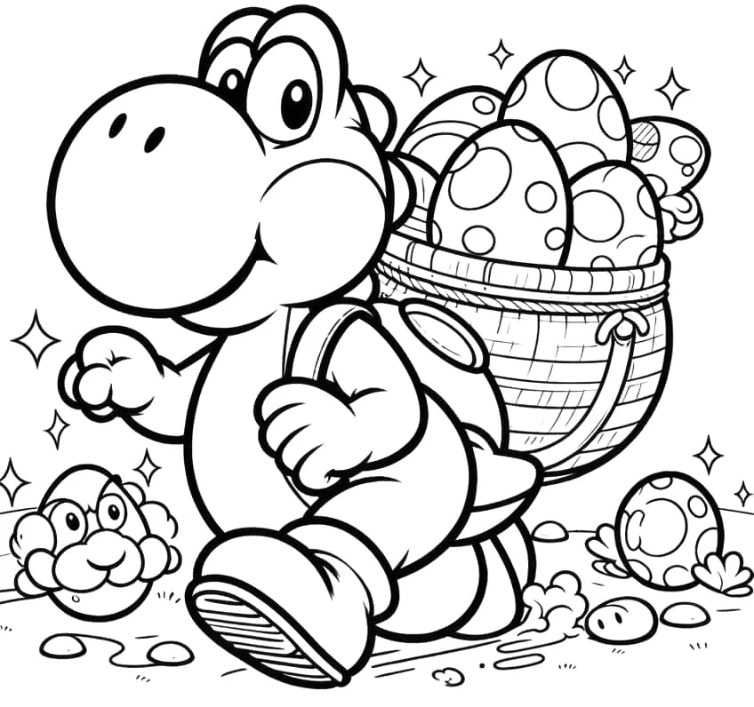 Desenho de Yoshi carregando ovos para imprimir e colorir